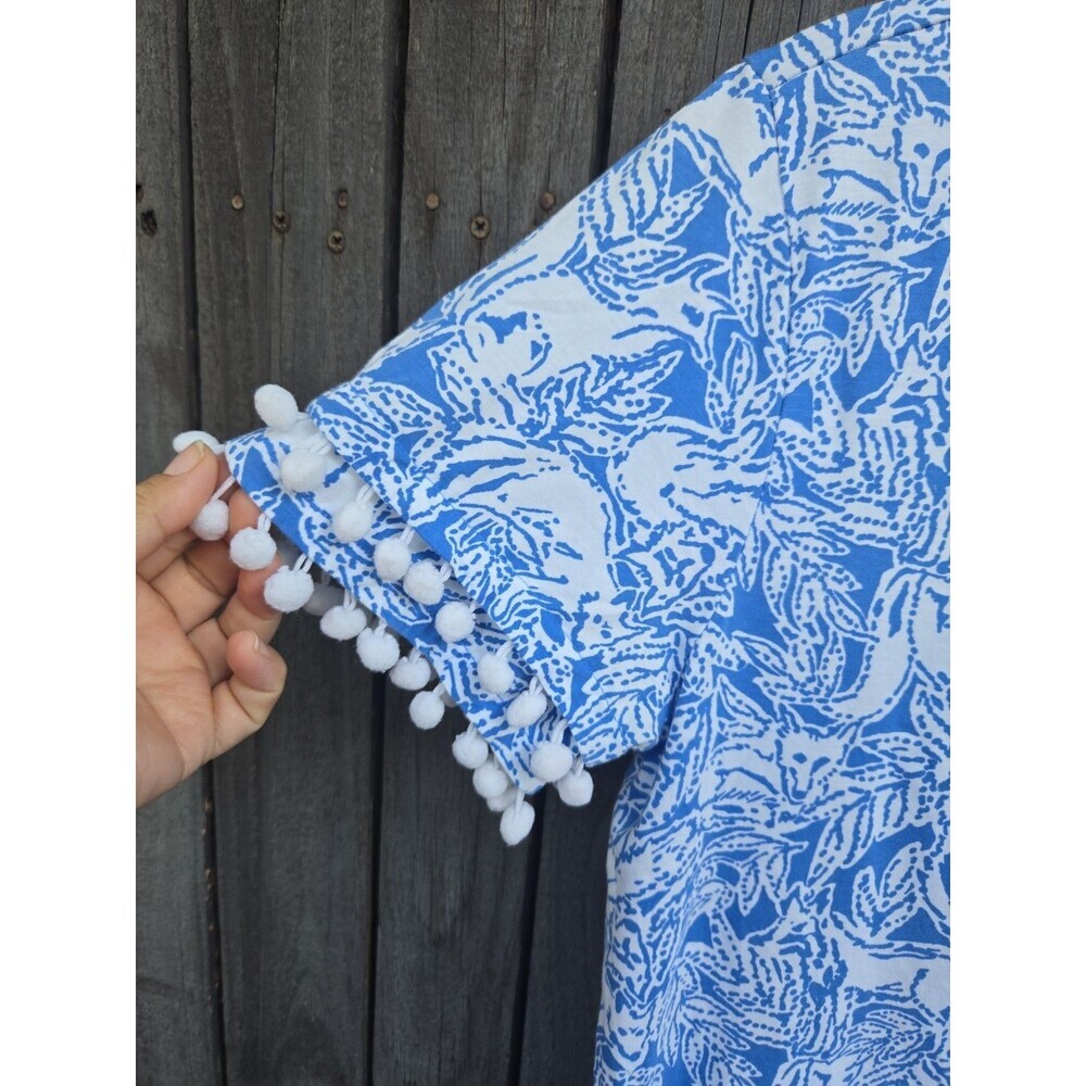 Lilly  pulitzer lissie 100% pima cotton pom pom dress blue white foxes sz M - Picture 5 of 9